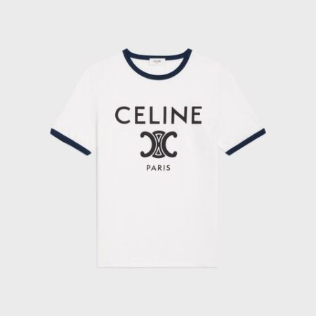 CELINE PARIS T-SHIRT IN COTTON JERSEY OFF WHITE / NAVY / BLACK