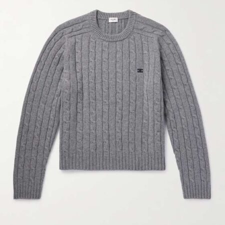 CELINE HOMME Suede-Trimmed Cable-Knit Cashmere Sweater