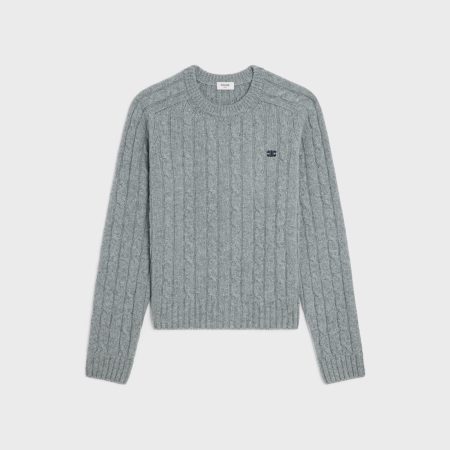 CELINE SUEDE TRIMMED CABLE KNIT CASHMERE SWEATER