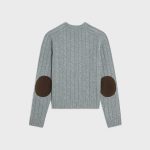 CELINE SUEDE TRIMMED CABLE KNIT CASHMERE SWEATER