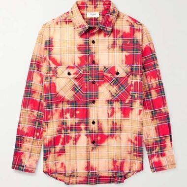 CELINE CUTAWAY COLLAR CHECKED PRINTED FLANNEL SHIRT