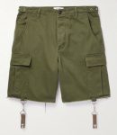 WIDE LEG STRAP EMBELLISHED COTTON TWILL CARGO SHORTS