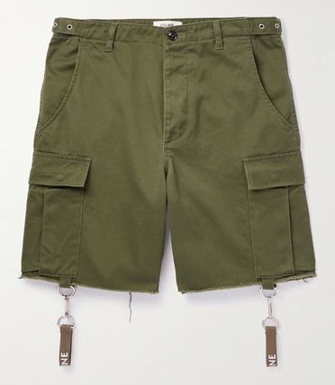 WIDE LEG STRAP EMBELLISHED COTTON TWILL CARGO SHORTS