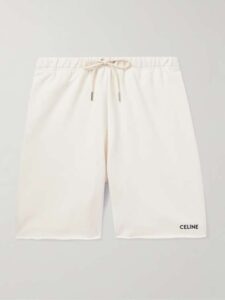 STRAIGHT LEG LOGO EMBROIDERED COTTON JERSEY DRAWSTRING SHORTS