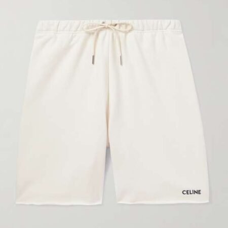 CELINE HOMME STRAIGHT-LEG LOGO-EMBROIDERED COTTON-JERSEY DRAWSTRING SHORTS