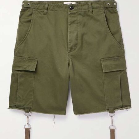 CELINE HOMME WIDE-LEG STRAP-EMBELLISHED COTTON-TWILL CARGO SHORTS