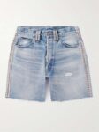 CELINE HOMME STRAIGHT-LEG STUDDED DISTRESSED DENIM SHORTS