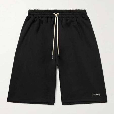 CELINE HOMME Wide-Leg Logo-Print Tech-Jersey Shorts