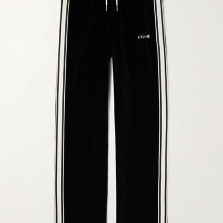 CELINE STRAIGHT LEG STRIPED BLEND VELVET SWEATPANTS