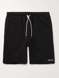 CELINE WIDE LEG LOGO PRINT TECH JERSEY SHORTS