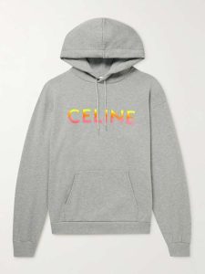 CELINE HOMME OVERSIZED LOGO-PRINT COTTON-BLEND JERSEY HOODIE