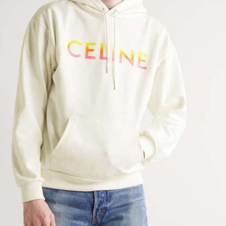 CELINE HOMME OVERSIZED LOGO-PRINT COTTON-BLEND JERSEY HOODIE