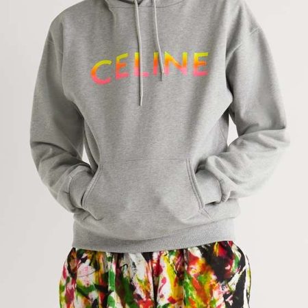 CELINE HOMME OVERSIZED LOGO-PRINT COTTON-BLEND JERSEY HOODIE