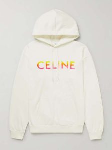 CELINE HOMME OVERSIZED LOGO-PRINT COTTON-BLEND JERSEY HOODIE