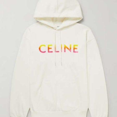 CELINE HOMME OVERSIZED LOGO-PRINT COTTON-BLEND JERSEY HOODIE