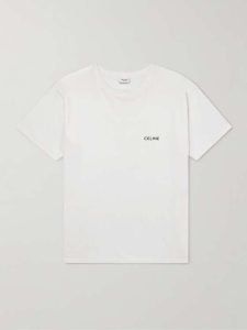 CELINE LOGO EMBROIDERED COTTON T SHIRT