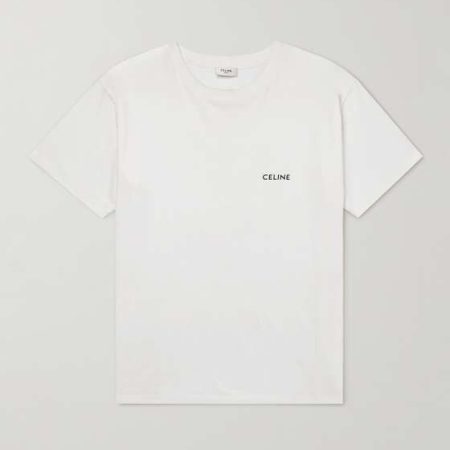 CELINE LOGO EMBROIDERED COTTON T SHIRT