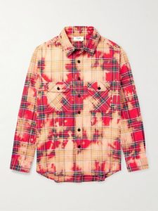 CELINE CUTAWAY COLLAR CHECKED PRINTED FLANNEL SHIRT