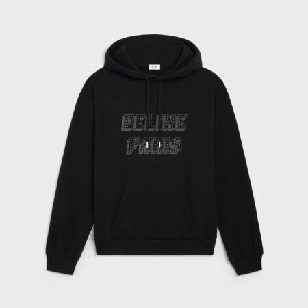 LOOSE CELINE HOODIE WITH STUDS IN COTTON FLEECE