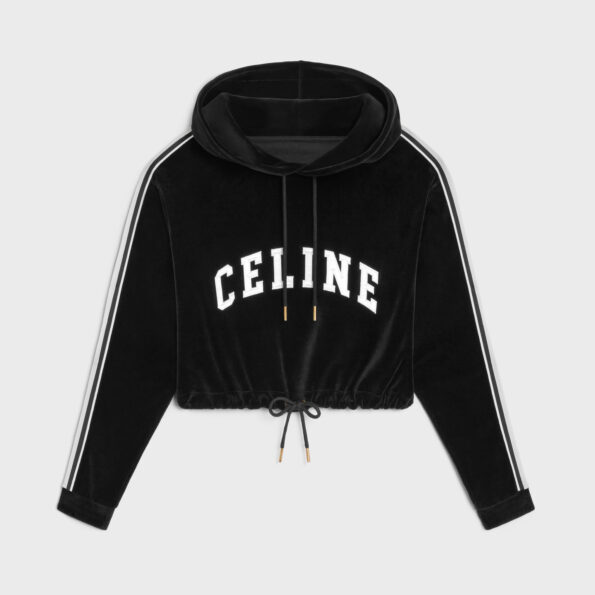 CELINE CROPPED HOODIE IN VELVET JERSEY