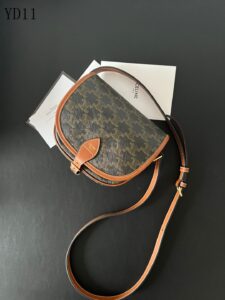 CELINE TAN TRIOMPHE COATED CANVAS MEDIUM FOLCO CROSSBODY BAG