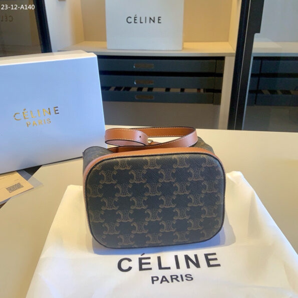 CELINE BEIGE MEDIUM BUCKET BAG IN TRIOMPHE