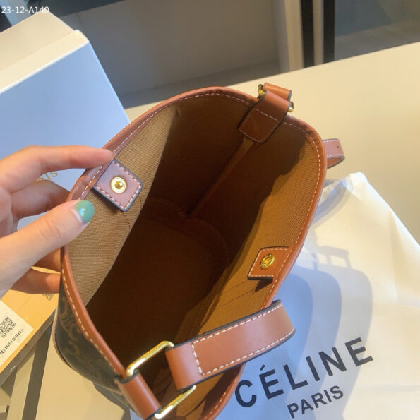 CELINE BEIGE MEDIUM BUCKET BAG IN TRIOMPHE