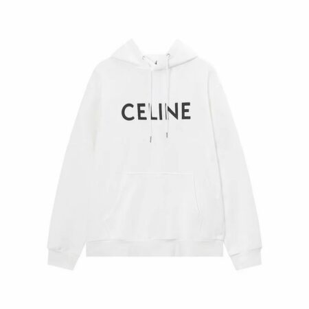 CELINE WHITE LOOSE HOODIE IN COTTON FLEECE