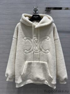 CELINE OVERSIZED TRIOMPHE HOODIE IN FLEECE OFF WHITE