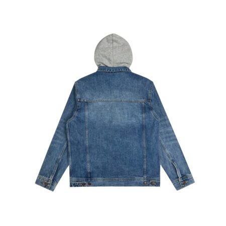 CELINE HOMME BLUE LAYERED LOGO DENIM HOODED JACKET