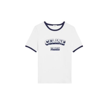 Celine Paris 70's T-Shirt In Cotton Jersey Off White-Navy